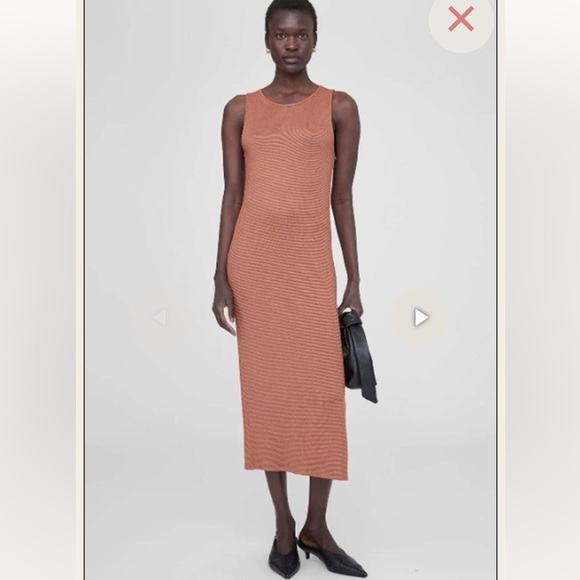 Anine Bing Savannah knit crew neck sleeveless midi dress terracotta waffle new - Picture 8 of 13